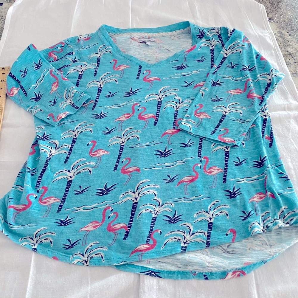 Sunset & Sweet Tea Flamingo palm trees in Turquoise SZ L ADORABLE!!! - Picture 11 of 13